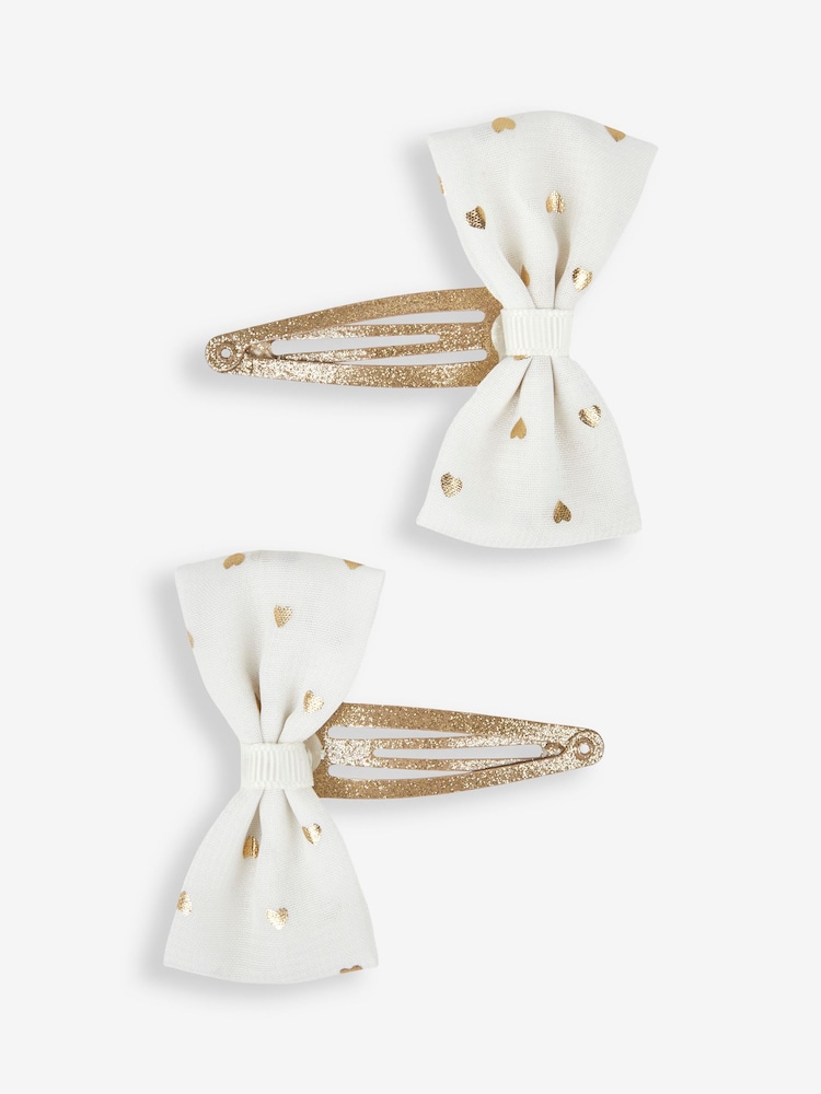 JoJo Maman Bébé Gold 2-Pack Foil Print Bow Clips - Image 1 of 2