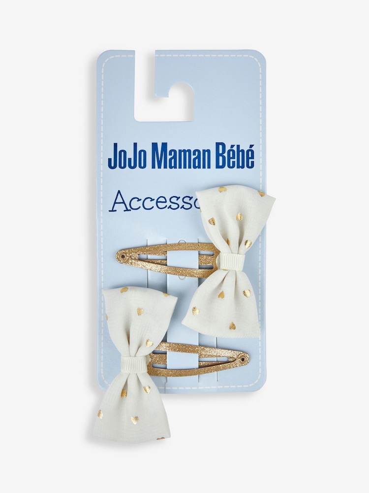JoJo Maman Bébé Gold 2-Pack Foil Print Bow Clips - Image 2 of 2 JoJo Maman Bébé Gold 2-Pack Foil Print Bow Clips - Image 2 of 2