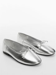 Mango Silver Metallic Ballerinas - Image 2 of 4
