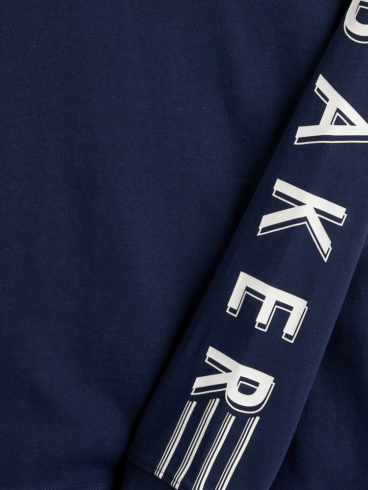 Navy - Baker by Ted Baker Long Sleeve Logo 100% Cotton T-Shirt - Image 6 of 6 Navy - Baker by Ted Baker Long Sleeve Logo 100% Cotton T-Shirt - Image 6 of 6