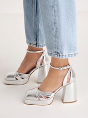 Simply Be Silver Standard/Wide Fit Platform Heeled Shoes - Image 1 of 4