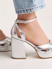 Simply Be Silver Standard/Wide Fit Platform Heeled Shoes - Image 2 of 4