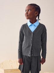Grey Cotton Rich School V-Neck Cardigan (3-16yrs) - Image 1 of 8