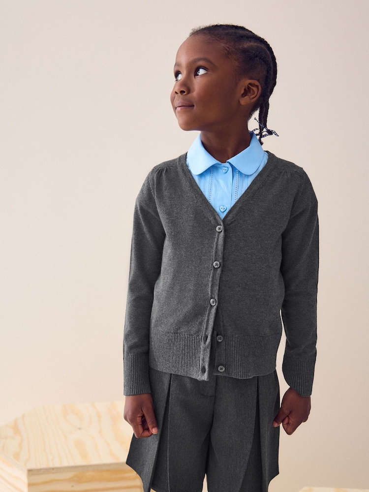 Grey Cotton Rich School V-Neck Cardigan (3-16yrs) - Image 1 of 8