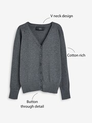 Grey Cotton Rich School V-Neck Cardigan (3-16yrs) - Image 8 of 8