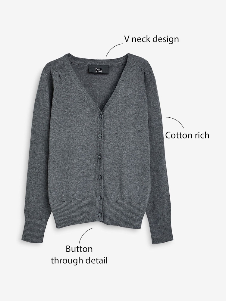 Grey Cotton Rich School V-Neck Cardigan (3-16yrs) - Image 8 of 8