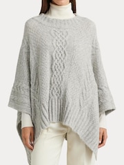 Lauren Ralph Lauren Grey Cable Knit Mockneck Poncho - Image 1 of 8
