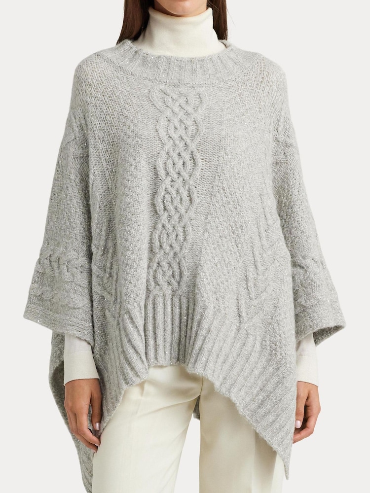 Lauren Ralph Lauren Grey Cable Knit Mockneck Poncho - Image 1 of 8