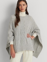 Lauren Ralph Lauren Grey Cable Knit Mockneck Poncho - Image 3 of 8