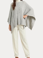 Lauren Ralph Lauren Grey Cable Knit Mockneck Poncho - Image 5 of 8