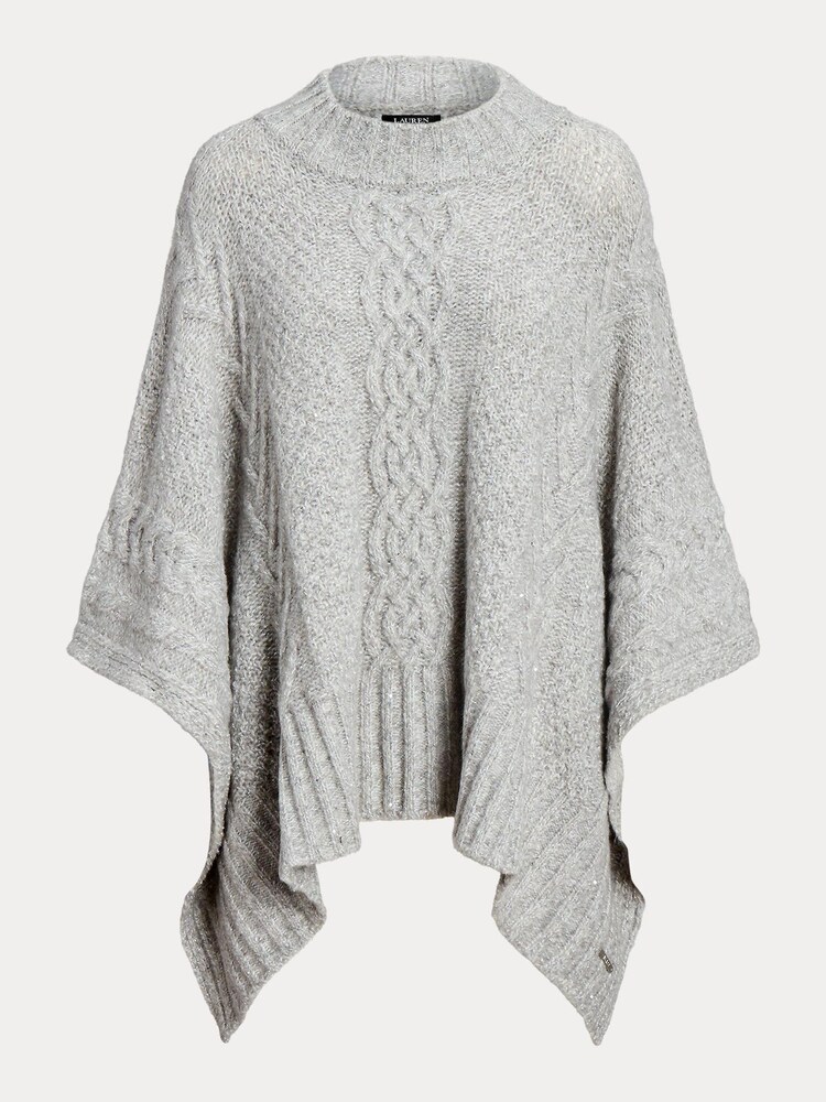 Lauren Ralph Lauren Grey Cable Knit Mockneck Poncho - Image 8 of 8