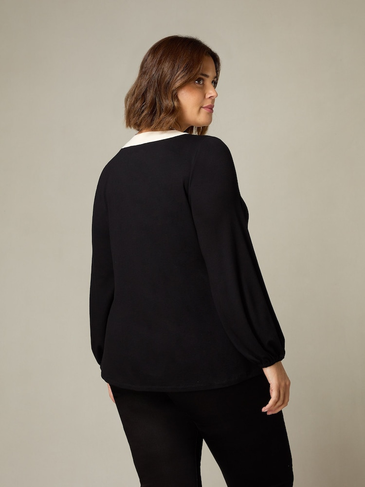 Live Unlimited Black Curve Jersey Contrast Placket Top - Image 2 of 4