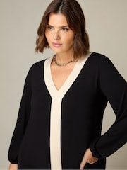 Live Unlimited Black Curve Jersey Contrast Placket Top - Image 3 of 4
