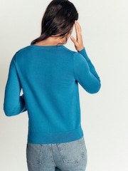 Asul - Boden Camilla Cotton Crew Cardigan - Larawan 3 ng 5