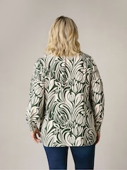Live Unlimited White Curve Abstract Print Shirred Shoulder Blouse - Image 2 of 5