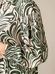 Live Unlimited White Curve Abstract Print Shirred Shoulder Blouse - Image 4 of 5