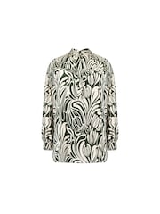Live Unlimited White Curve Abstract Print Shirred Shoulder Blouse - Image 5 of 5