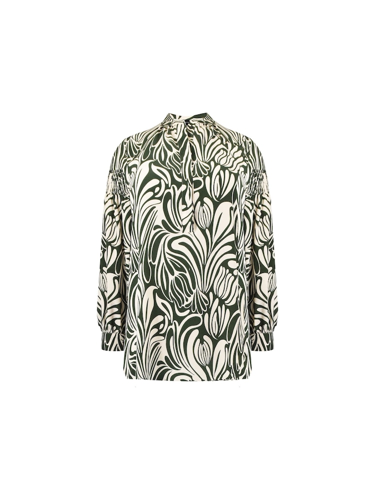Live Unlimited White Curve Abstract Print Shirred Shoulder Blouse - Image 5 of 5