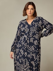 Live Unlimited Brown Curve Stone Dash Print Pleat Front Chuck On Dress - Image 1 of 8