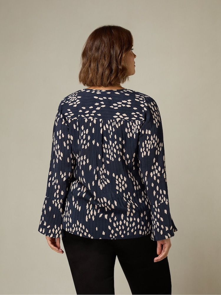 Live Unlimited Brown Curve Stone Dash Print Flute Sleeve Blouse - Image 2 of 4