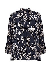 Live Unlimited Brown Curve Stone Dash Print Flute Sleeve Blouse - Image 4 of 4