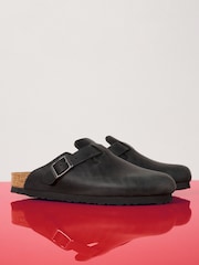 Birkenstock Black Boston Oil Leather Sandals - Image 1 of 5