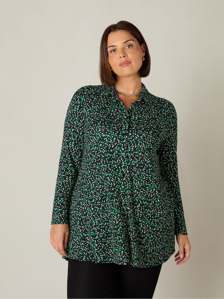 Live Unlimited Green Spot Print Long Sleeve Jersey Shirt - Image 1 of 4