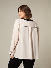 Live Unlimited Stone Cream Curve Contrast Neck Band Blouse - Image 2 of 4