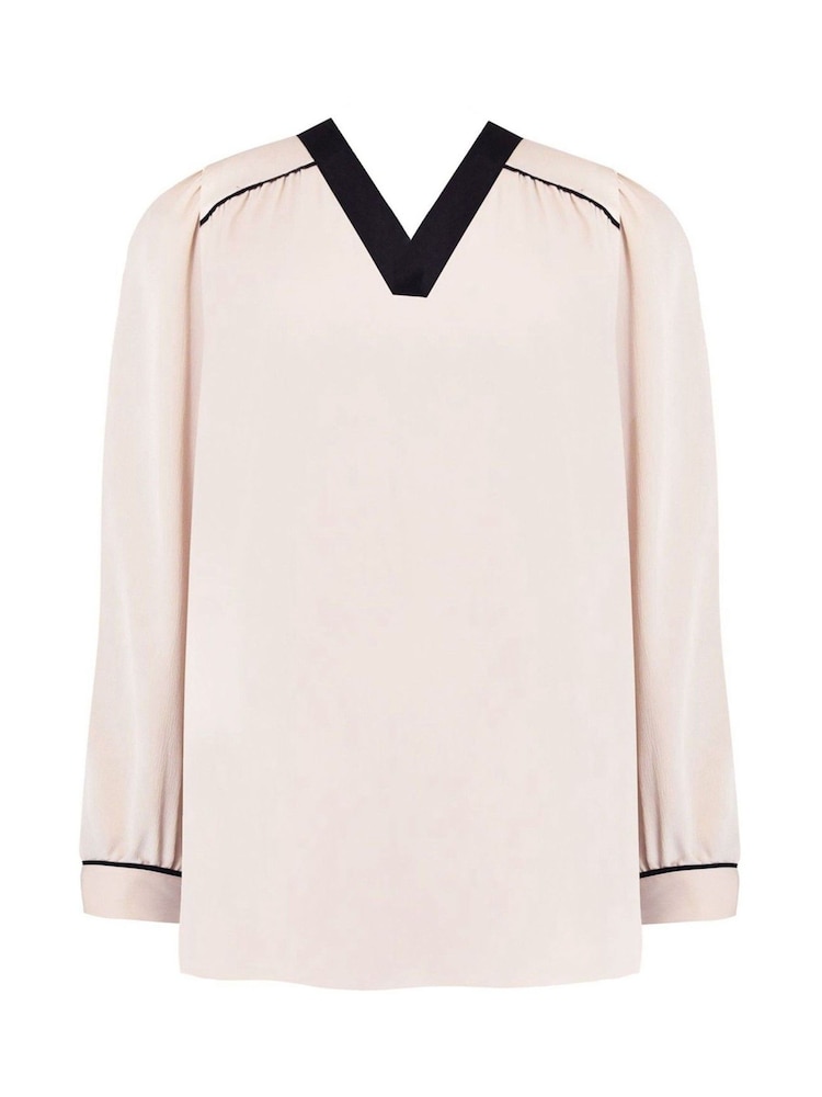 Live Unlimited Stone Cream Curve Contrast Neck Band Blouse - Image 4 of 4