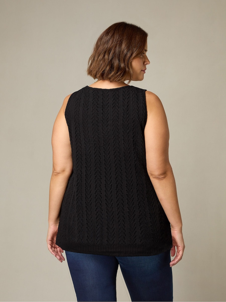 Live Unlimited Black Curve Crochet Knit Vest Top - Image 2 of 4 Live Unlimited Black Curve Crochet Knit Vest Top - Image 2 of 4