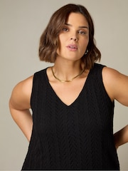 Live Unlimited Black Curve Crochet Knit Vest Top - Image 3 of 4