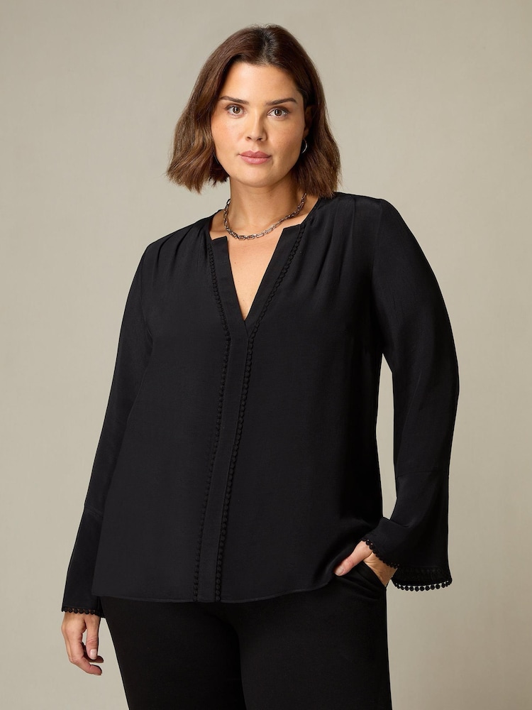 Live Unlimited Black Curve Flute Sleeve Blouse - Image 1 of 5