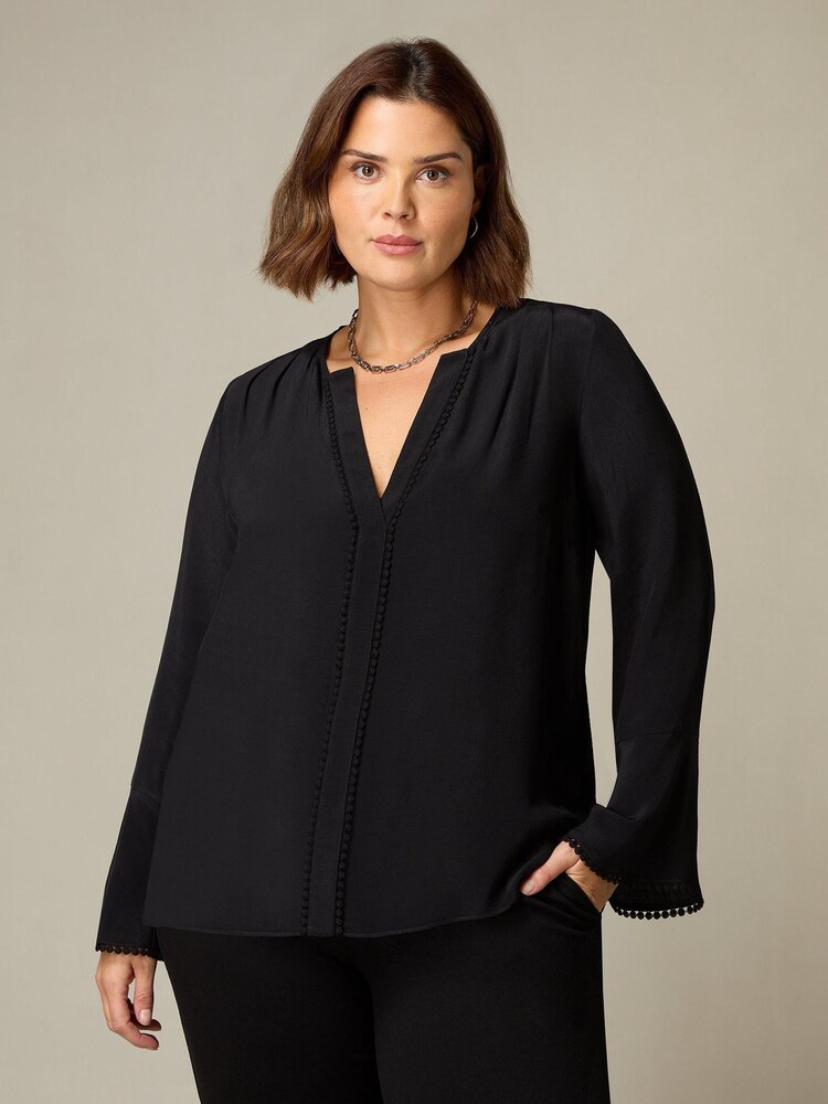 Live Unlimited Black Curve Flute Sleeve Blouse - Image 1 of 5 Live Unlimited Black Curve Flute Sleeve Blouse - Image 1 of 5