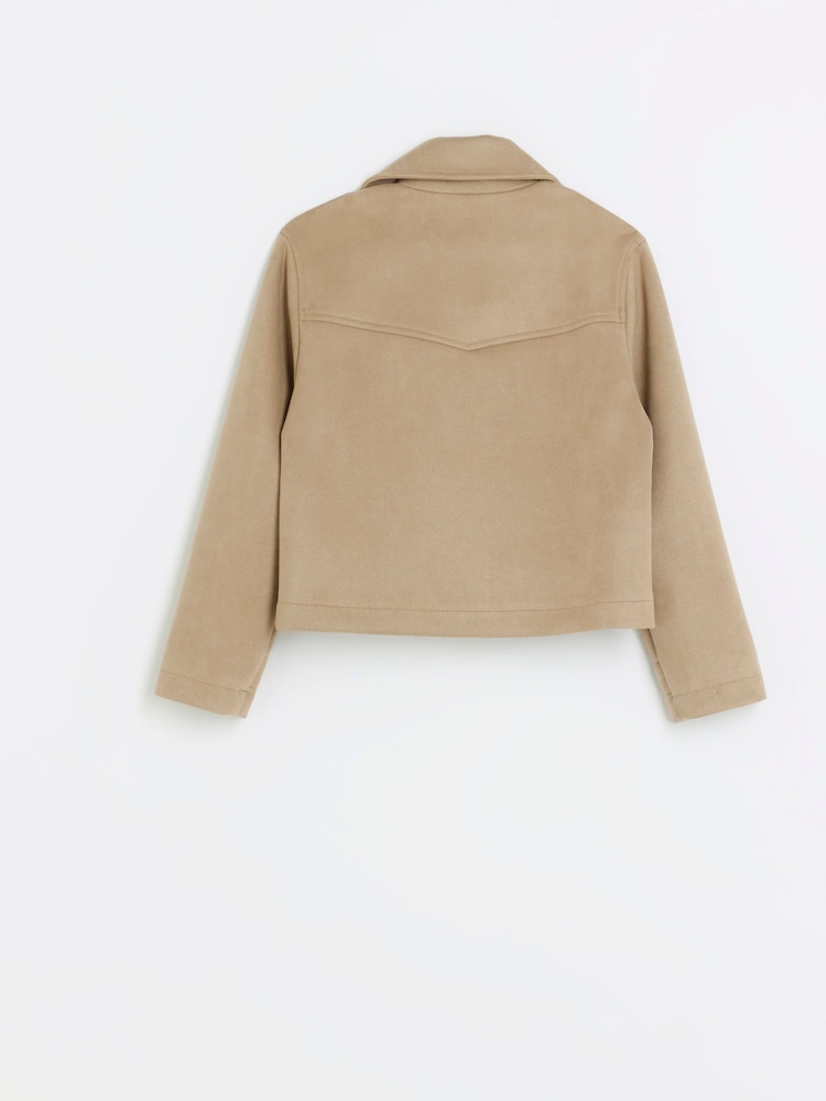River Island Brown Girls Suedette Biker Jacket - Image 2 of 4