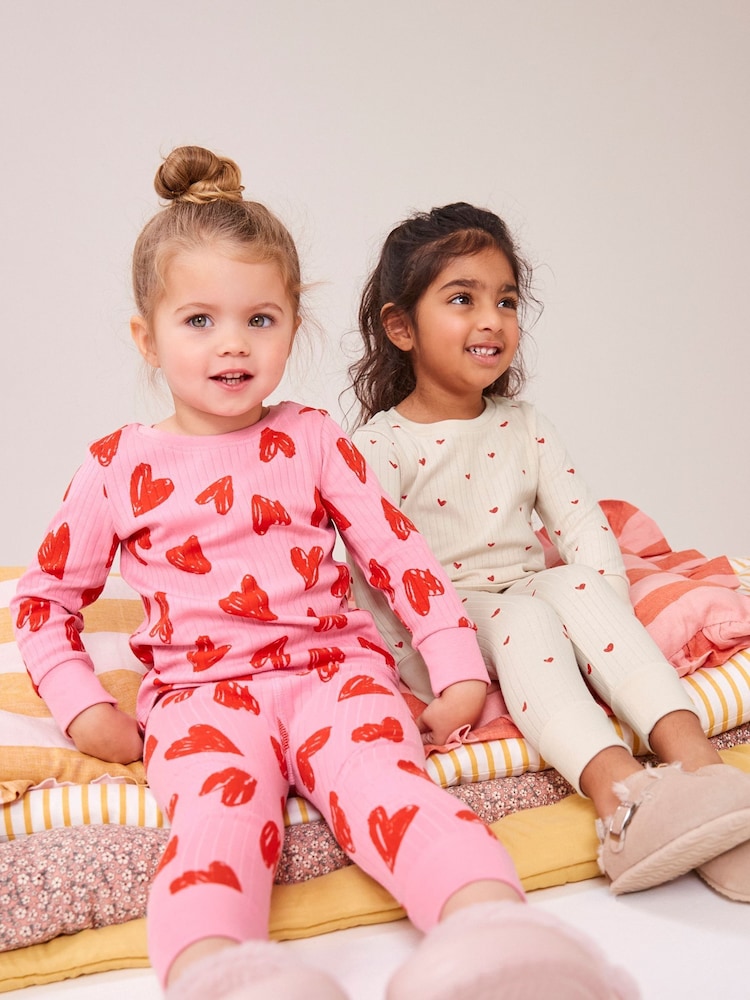 Pink/Cream 100% Cotton Snuggle Pyjamas 2 Pack (9mths-12yrs) - Image 2 of 6