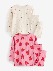 Pink/Cream 100% Cotton Snuggle Pyjamas 2 Pack (9mths-12yrs) - Image 4 of 6