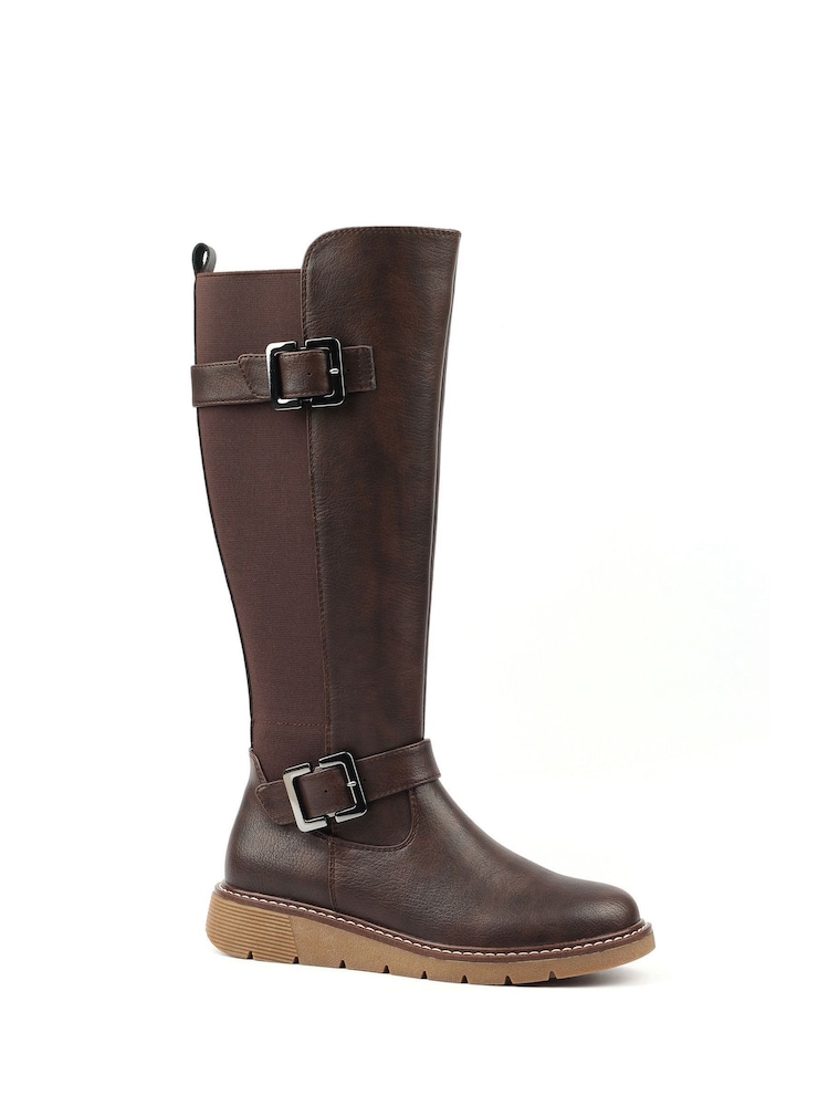 Lunar Brown Devon Full Elastic Wide Fit Long Boots - Image 2 of 5