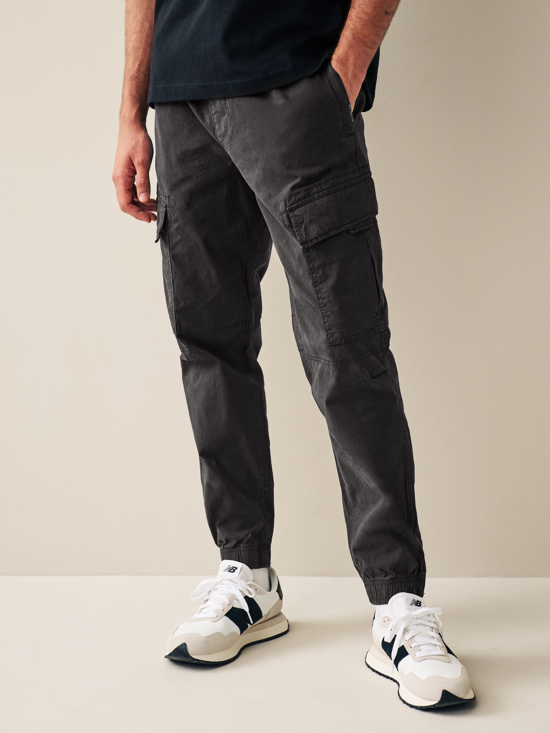 Black Regular Tapered Fit Stretch Utility Cargo Trousers