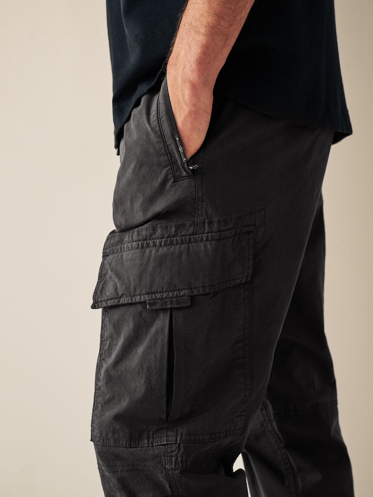 Noir - Coupe fuselée régulière - Pantalon cargo style militaire en tissu stretch - Image 4 of 9