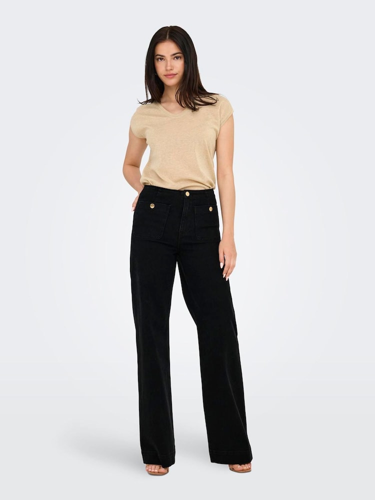 ONLY Black High Waist Wide Leg Jeans - Image 1 of 6 ONLY Black High Waist Wide Leg Jeans - Image 1 of 6