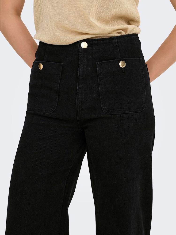 ONLY Black High Waist Wide Leg Jeans - Image 2 of 6 ONLY Black High Waist Wide Leg Jeans - Image 2 of 6