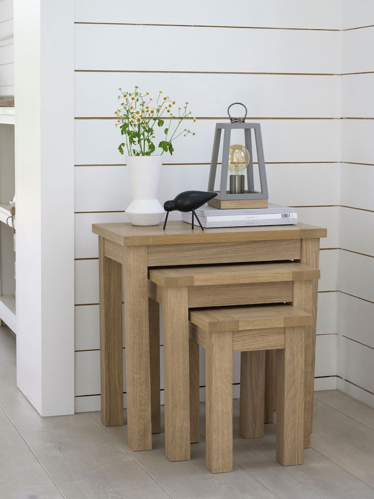Natural Malvern Oak Effect Rectangle Set of 3 Nest of Tables - Image 1 of 8
