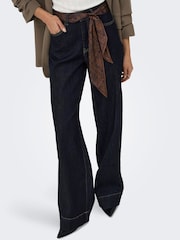ONLY Blue Madison High Waist Wide Leg Jeans In Super Stretch With Detachable Scarf - Image 1 of 7