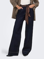 ONLY Blue Madison High Waist Wide Leg Jeans In Super Stretch With Detachable Scarf - Image 3 of 7