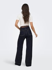 ONLY Blue Madison High Waist Wide Leg Jeans In Super Stretch With Detachable Scarf - Image 4 of 7