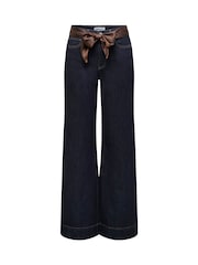 ONLY Blue Madison High Waist Wide Leg Jeans In Super Stretch With Detachable Scarf - Image 6 of 7
