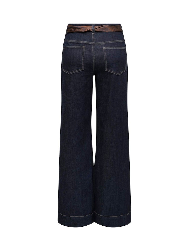 ONLY Blue Madison High Waist Wide Leg Jeans In Super Stretch With Detachable Scarf - Image 7 of 7 ONLY Blue Madison High Waist Wide Leg Jeans In Super Stretch With Detachable Scarf - Image 7 of 7