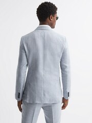 Reiss Soft Blue Lagoon Slim Fit Double Breasted Linen Herringbone Blazer - Image 4 of 6