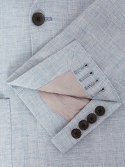 Reiss Soft Blue Lagoon Slim Fit Double Breasted Linen Herringbone Blazer - Image 5 of 6