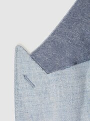 Reiss Soft Blue Lagoon Slim Fit Double Breasted Linen Herringbone Blazer - Image 6 of 6